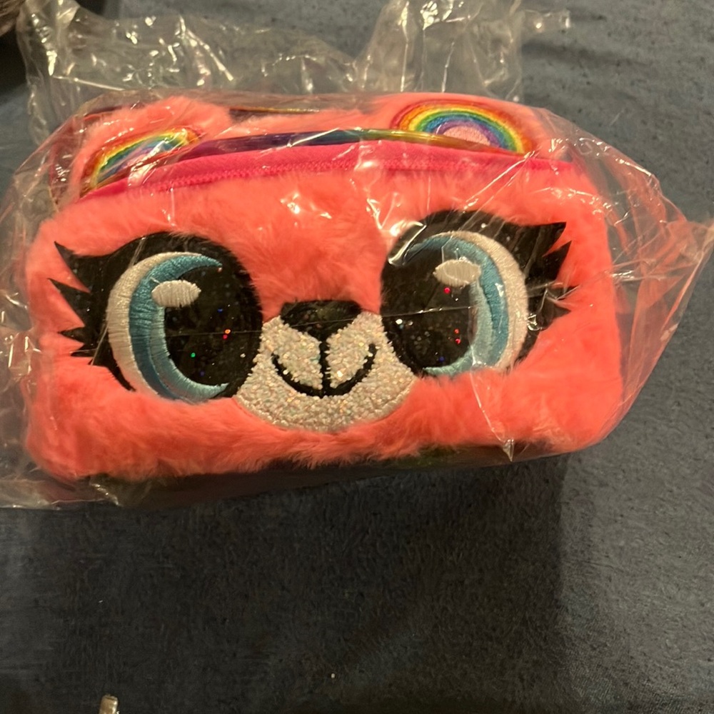 Pink Furry Kids Accessory Pouch
